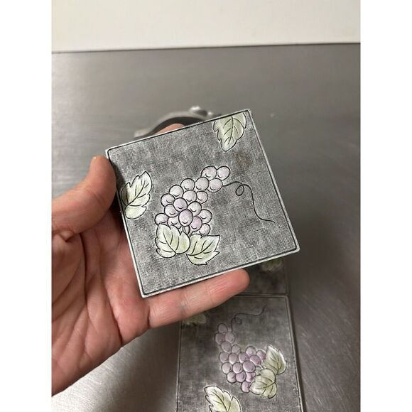 A. Richesco Corporation Metal Handpainted Raised Flower/Fruit Art Coaster Set - Picture 3 of 8